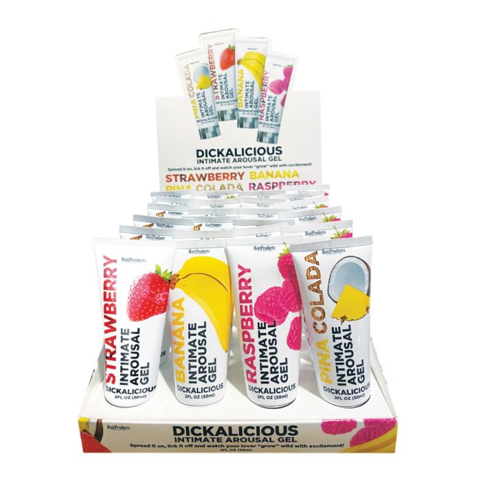 Dickalicious Penis Arousal Gel - 2 oz Tube Asst. Flavors Display of 24