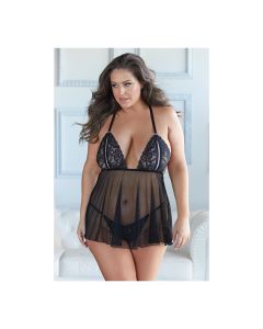 Allure Juliette Open Cup Babydoll w/Open G-String Black