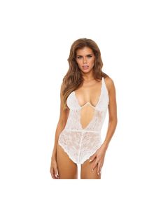 Bombshell Boudoir Lace Deep V Exposed Wire Teddy White