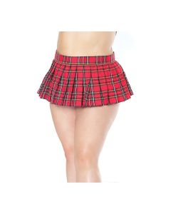 Woven Plaid Pleated Skirt w/Velcro Closure Red OS/XL