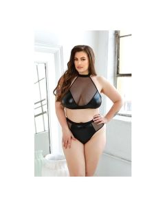 Curve Rebel Wetlook Halter Top w/Removable Chain & Panty Black