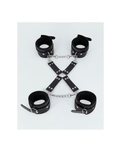 Lust PU Leather All 4's Fuzzy Cuff Set - Black