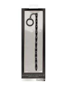 Shots Ouch Urethral Sounding Silicone Plug & Cock Ring Set
