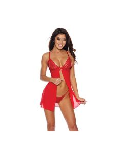 Mesh & Lace Tie Front Babydoll w/G-S