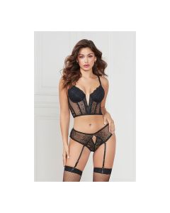 Stretch Lace Cropped Bustier & Cheeky Panty Black
