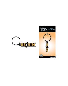 Wood Rocket He/Him Keychain - Black/Gold