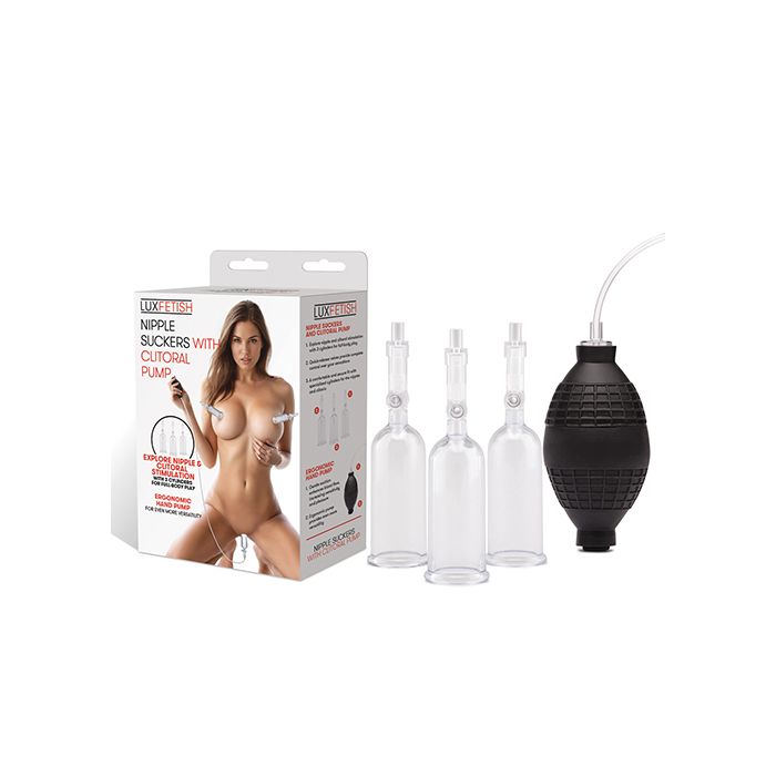 Lux Fetish Nipple Suckers w/Clitoral Pump - Clear/Black