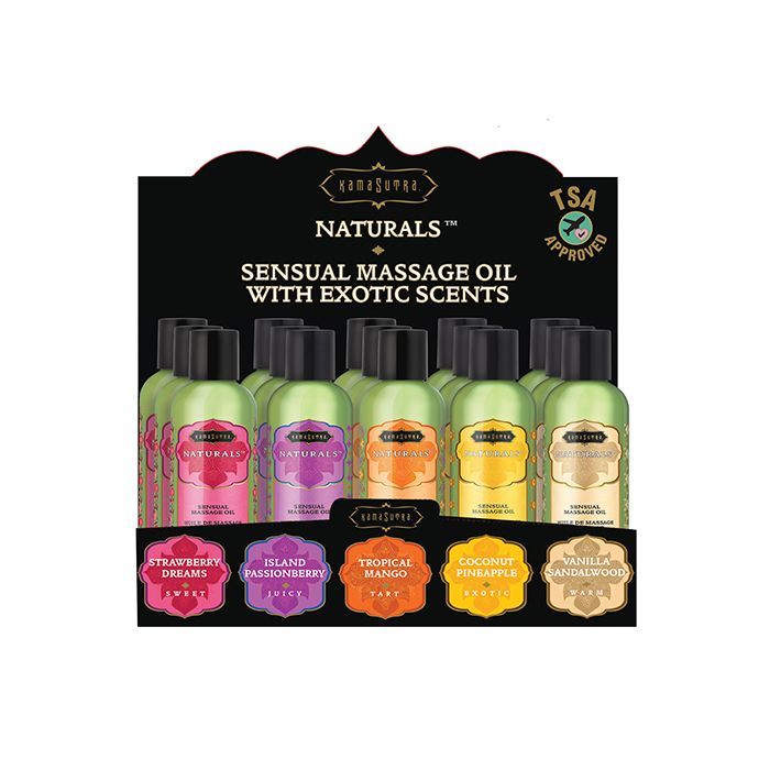 Kama Sutra Naturals Massage Oil Display - 2 oz Asst. Scents Display of 15