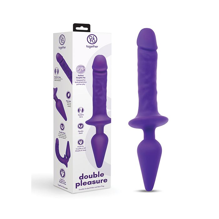 Together Double Pleasure 11"  Double-Ended Dildo & Butt Plug - Purple